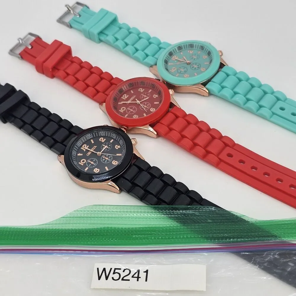 3X Analog Women's Fashion Watches 38MM Black Red Teal Dial‎ Plastic Band Straps